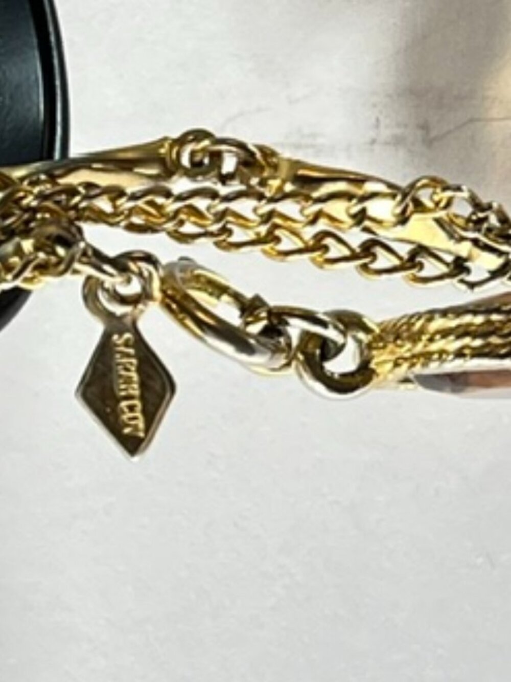 Vintage SARAH COVENTRY 53” Gold-Tone Triple Chain Necklace Amber Glass Stones - Picture 5 of 10